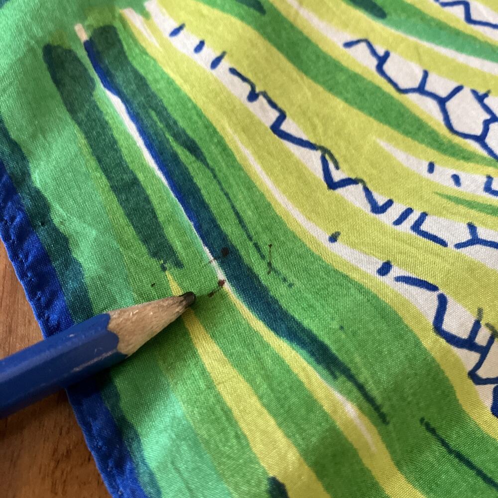 Vtg 1930's Silky Scarf Art Deco Floral Bee's Colorful Hand Rolled Blue MCM Rare - Picture 9 of 16